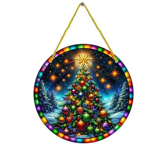 Christmas Tree Suncatcher Holiday Lights Star Window Colorful In/Outdoor Decor - Picture 2 of 4
